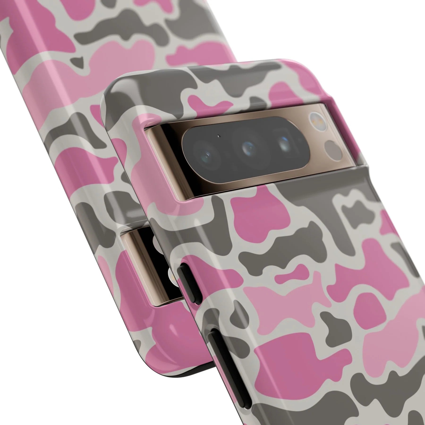 close up on camera Pink Retro Duck Camo Pixel Tough Case