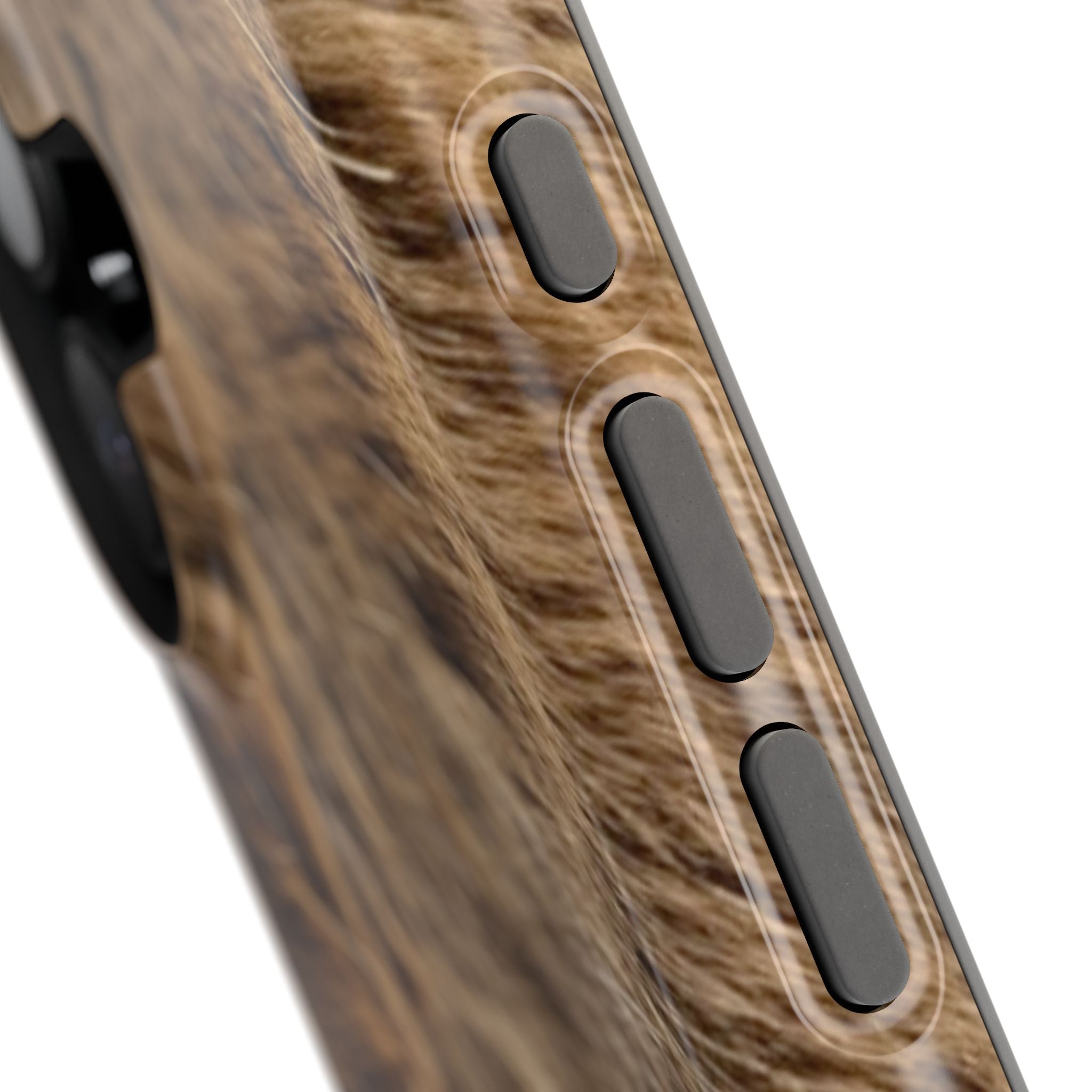 close up on the buttons on the Buffalo Hunter MagSafe iPhone Case