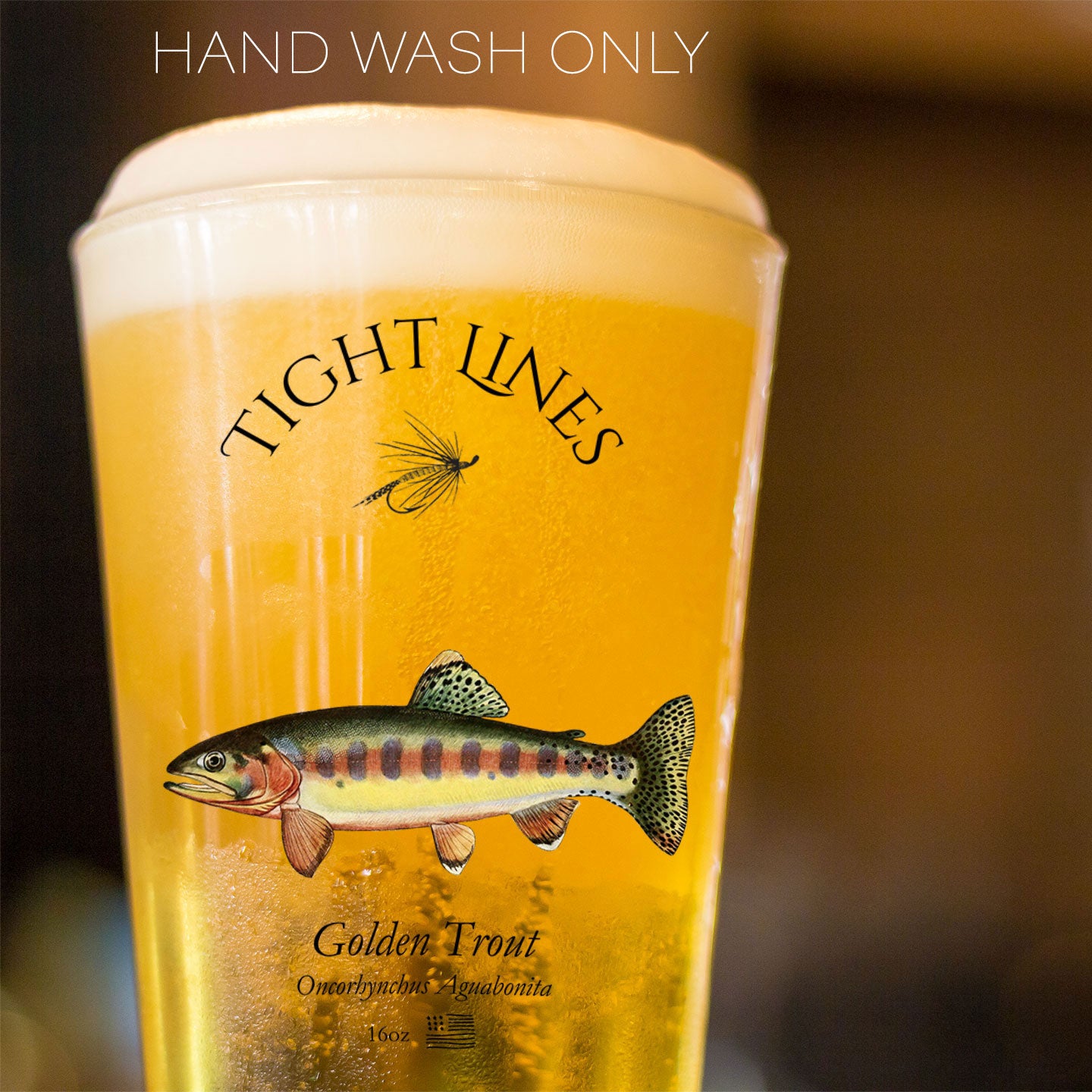 Golden Trout Pint Glass hand wash only