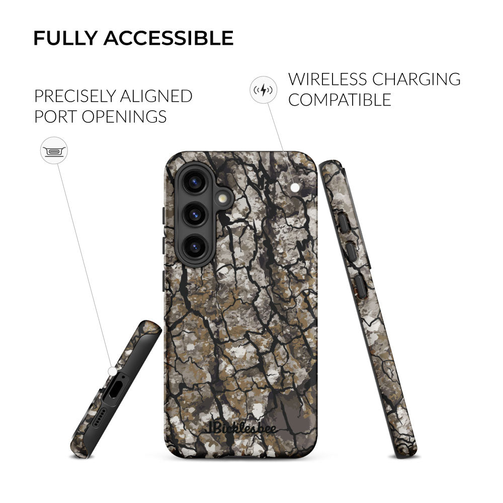 fully accessible Alpha Tree Bark Camo Samsung Tough Case