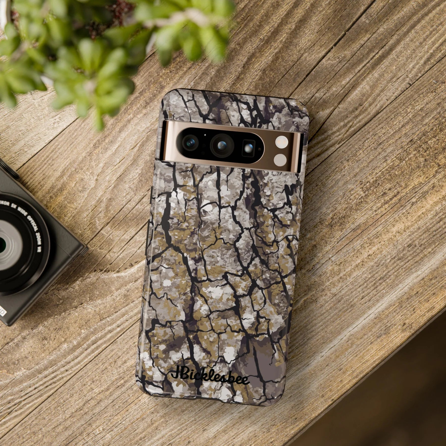 Alpha Tree Bark Camo Pixel Tough Case on table