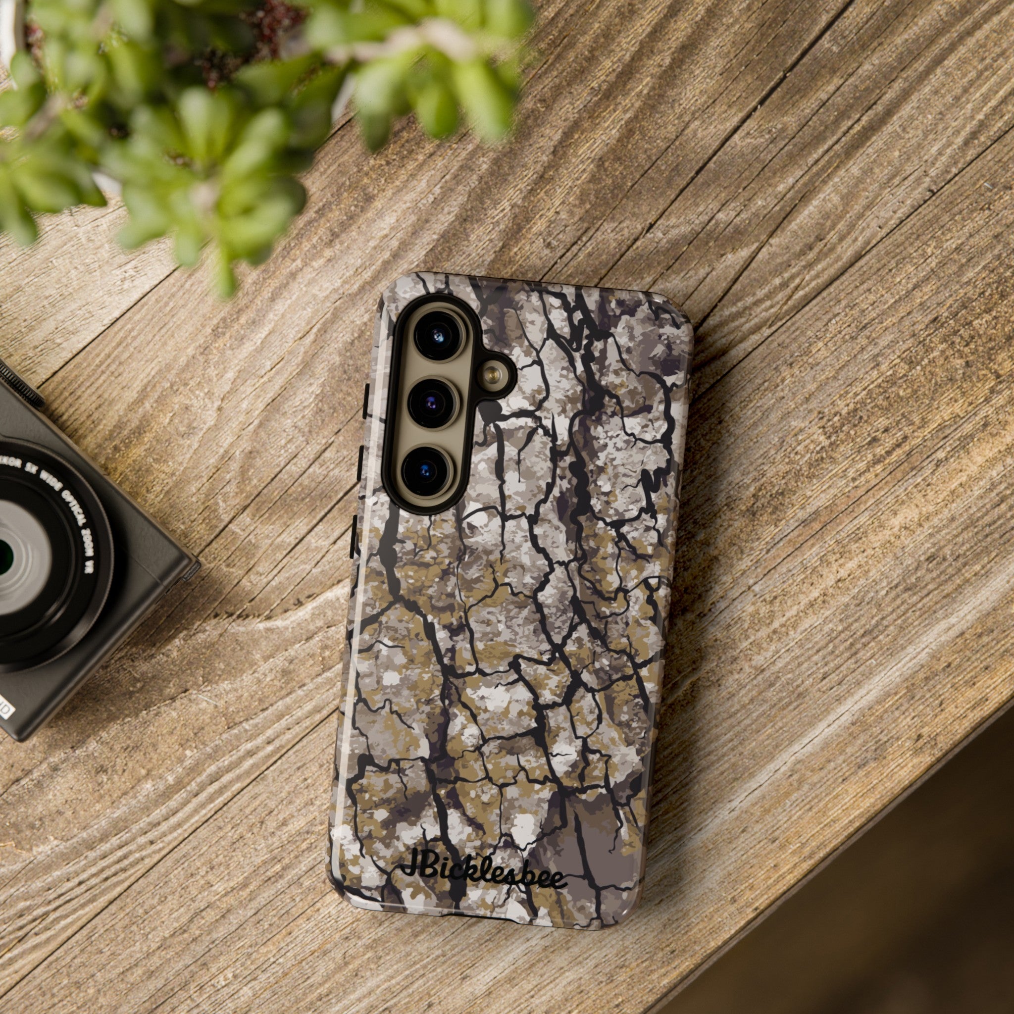 Alpha Tree Bark Camo Samsung Tough Case on table