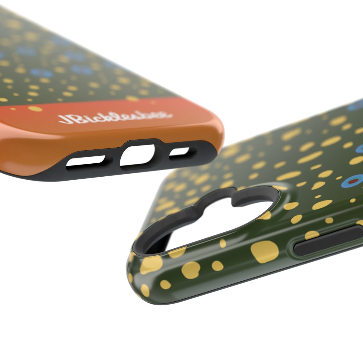 Brook Trout Pattern MagSafe iPhone Case close up on ports