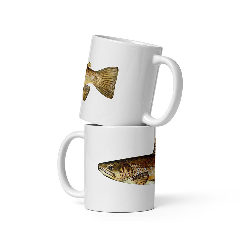brown trout coffee mugs stacked