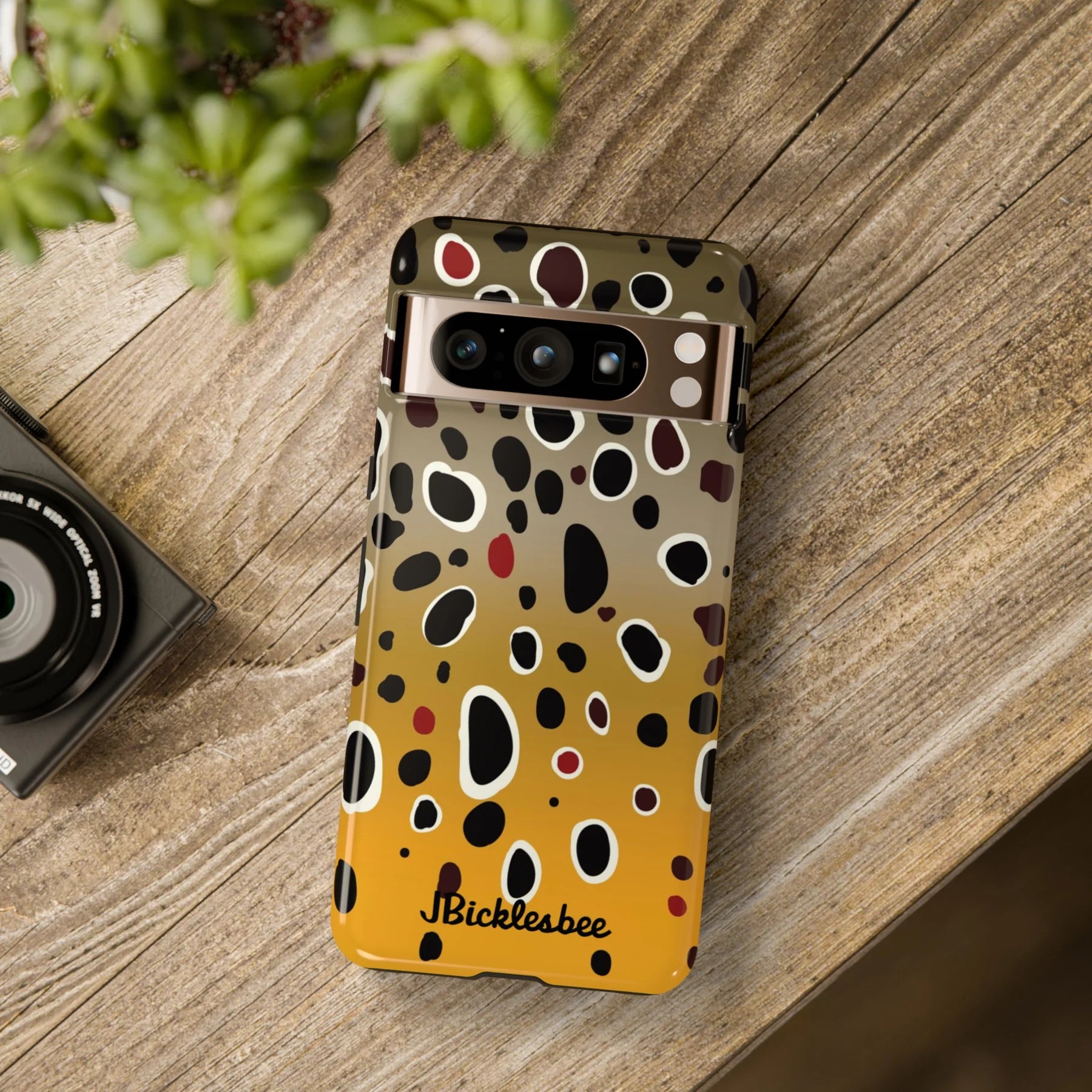 Brown Trout Pattern Pixel Tough Case on table