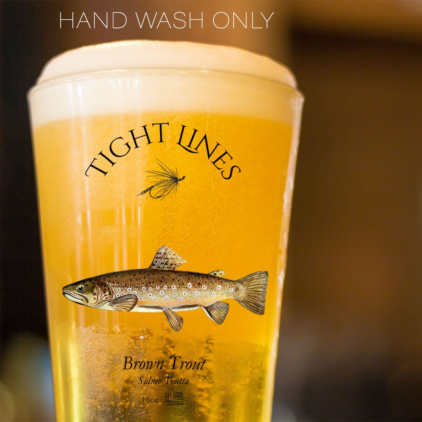 Brown Trout Pint Glass hand wash only