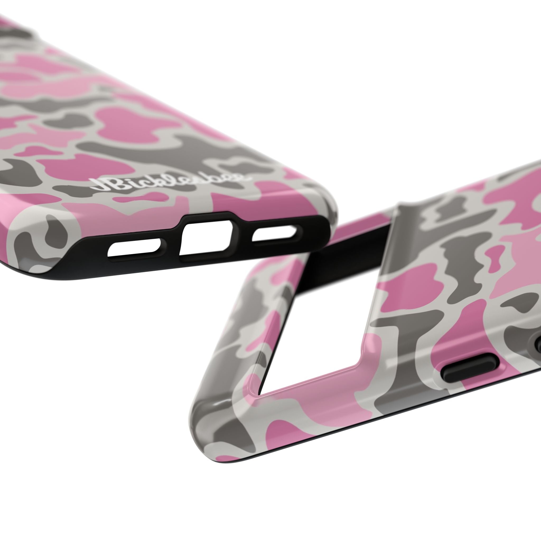 close up on ports Pink Retro Duck Camo Pixel Tough Case