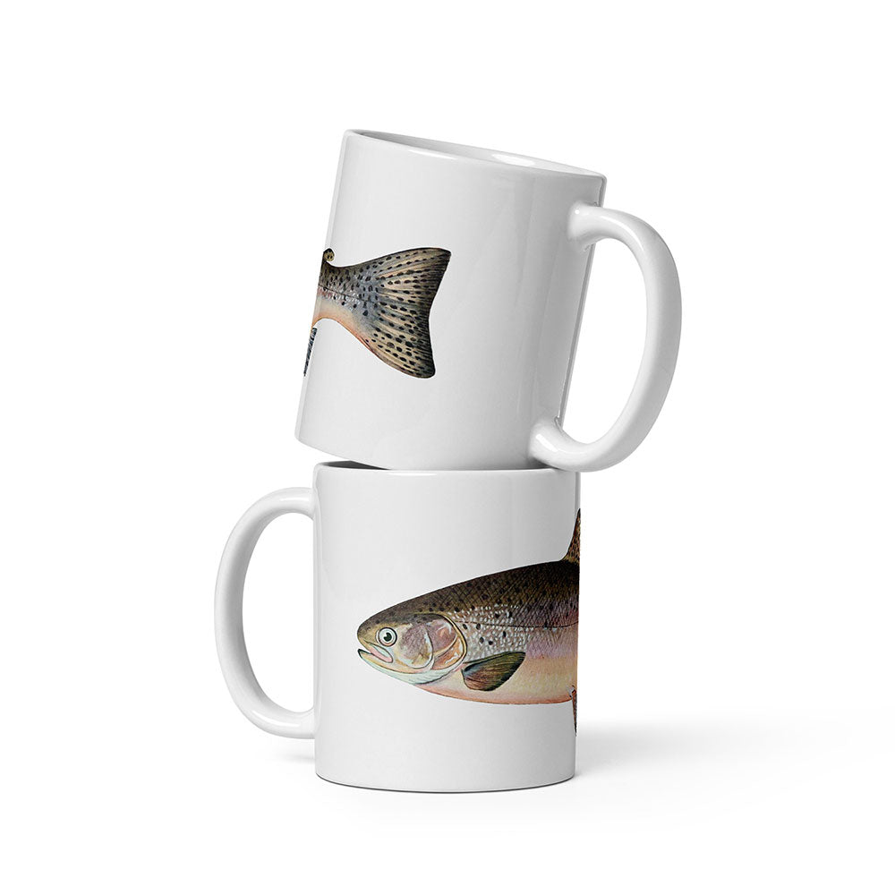 rainbow trout coffee mugs stacked