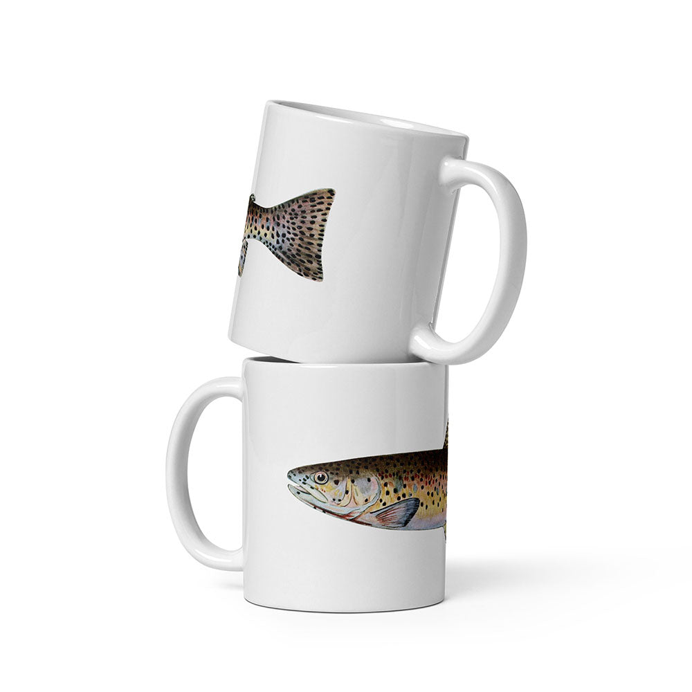 red throat trout coffee mugs stacked