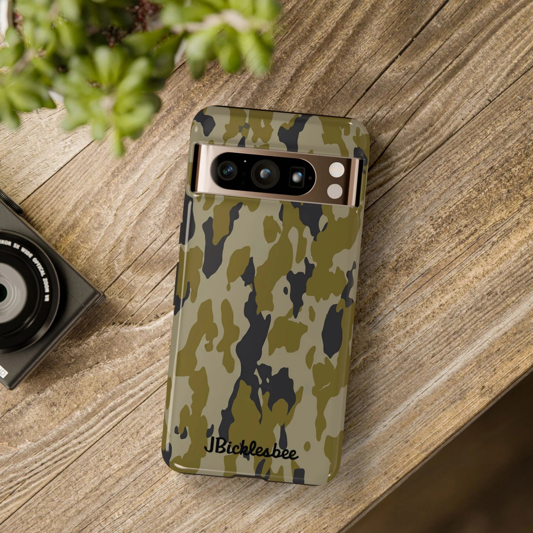 Retro Bark Camo Pixel Tough Case on table