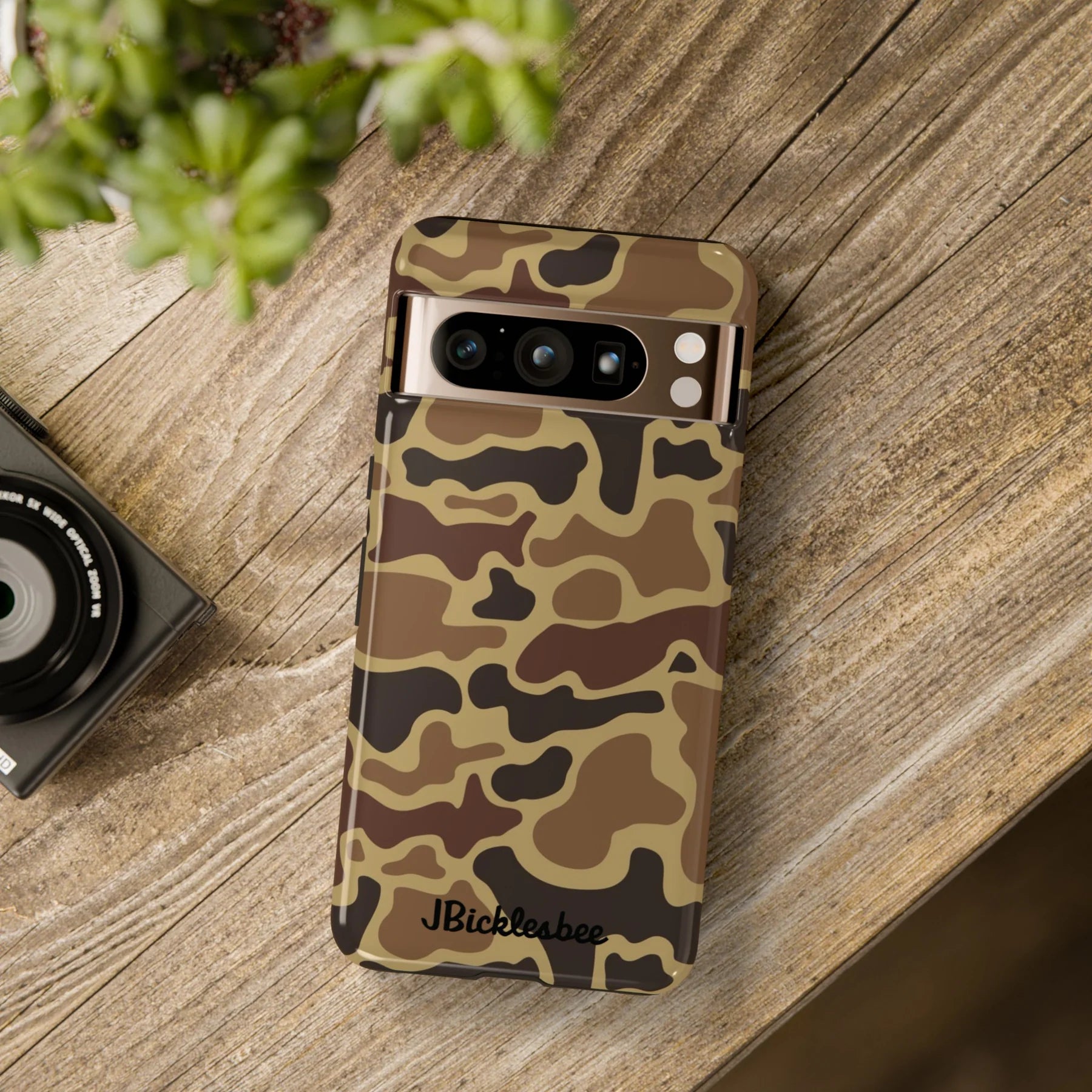 Retro Duck Camo Pixel Tough Case on table