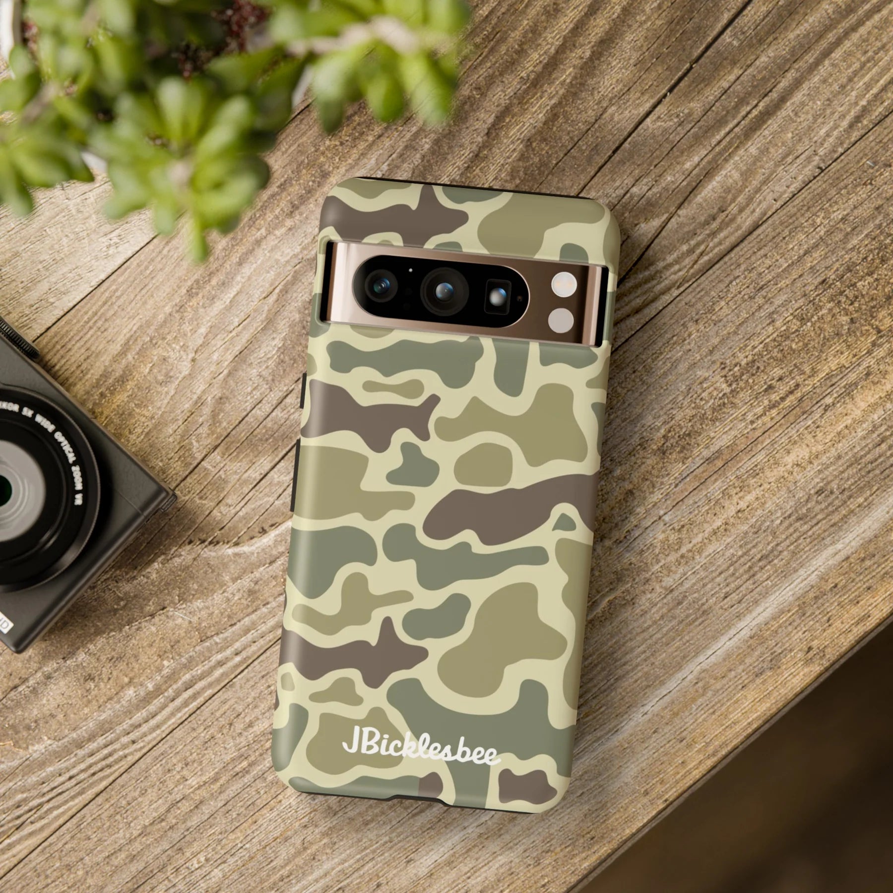 Retro Forest Duck Camo Pixel Tough Case on table