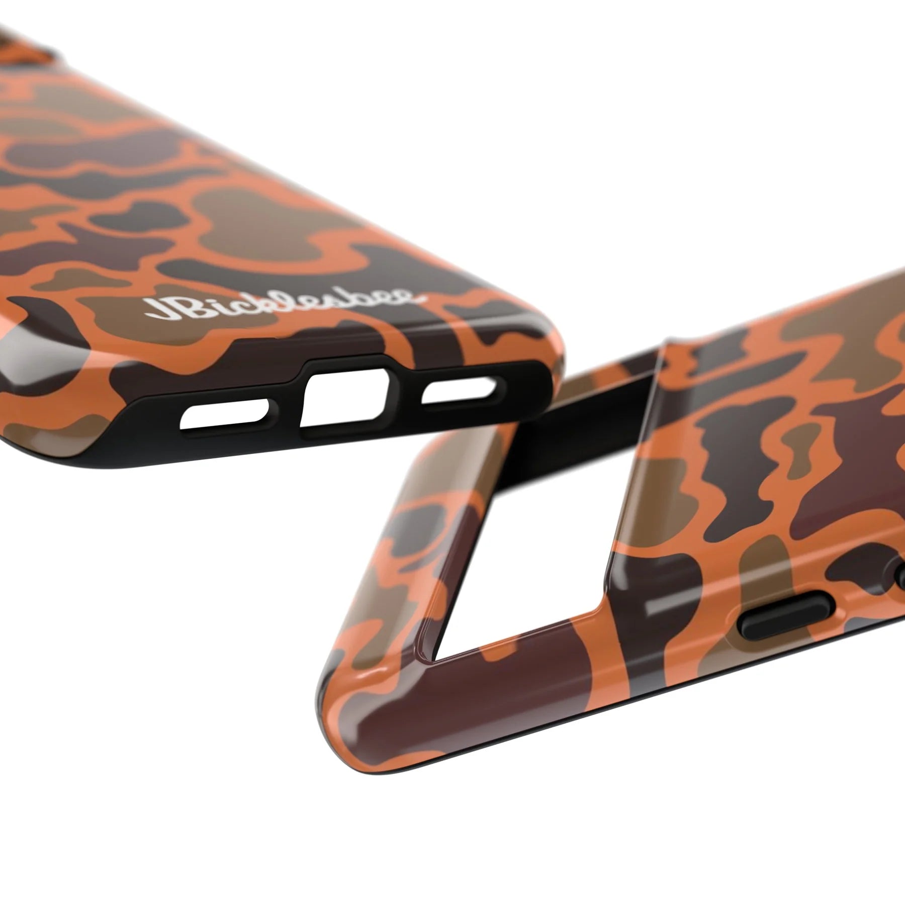 close up on ports Retro Hunter Safety Camo Pixel Tough Case