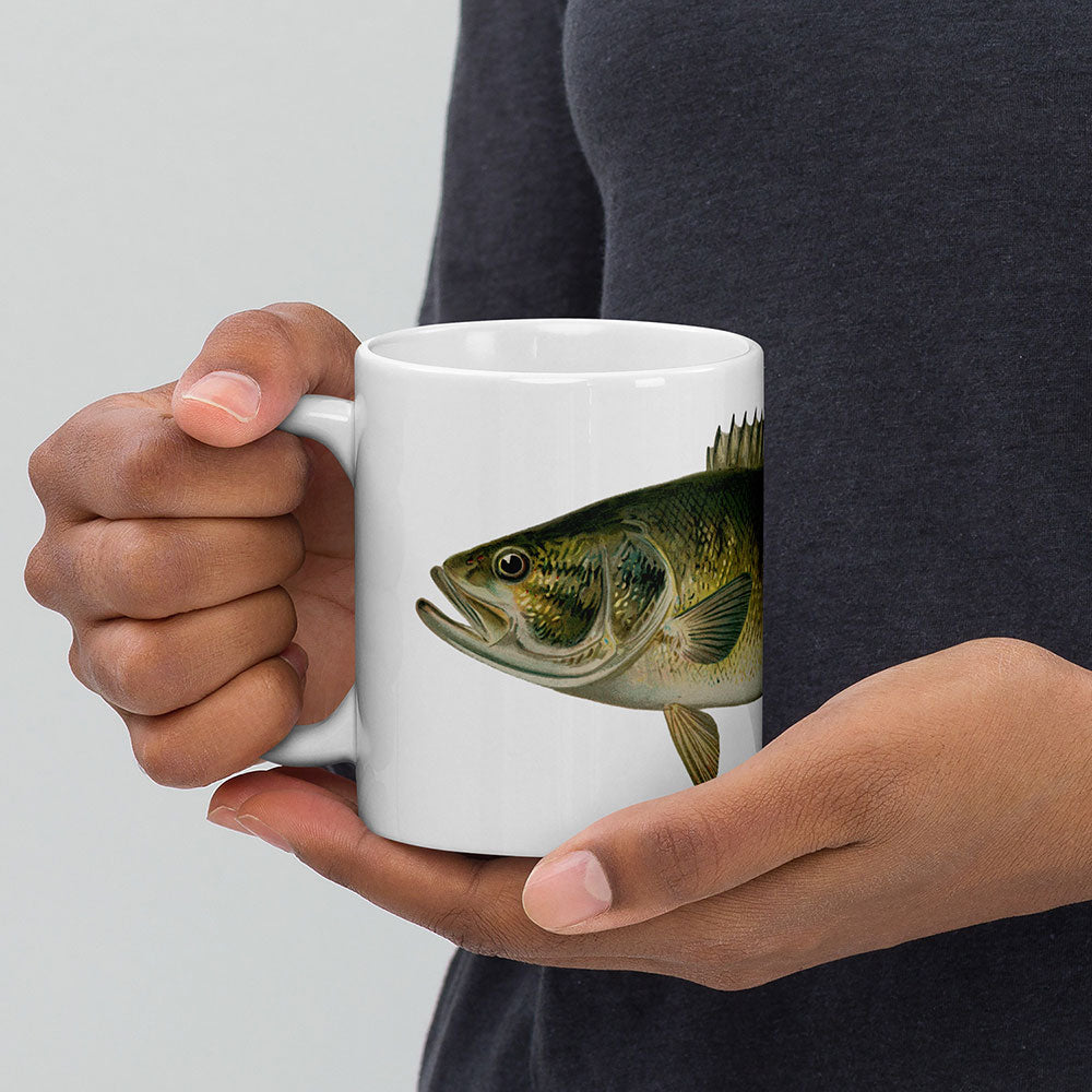 smallmouth bass coffee mug in hand