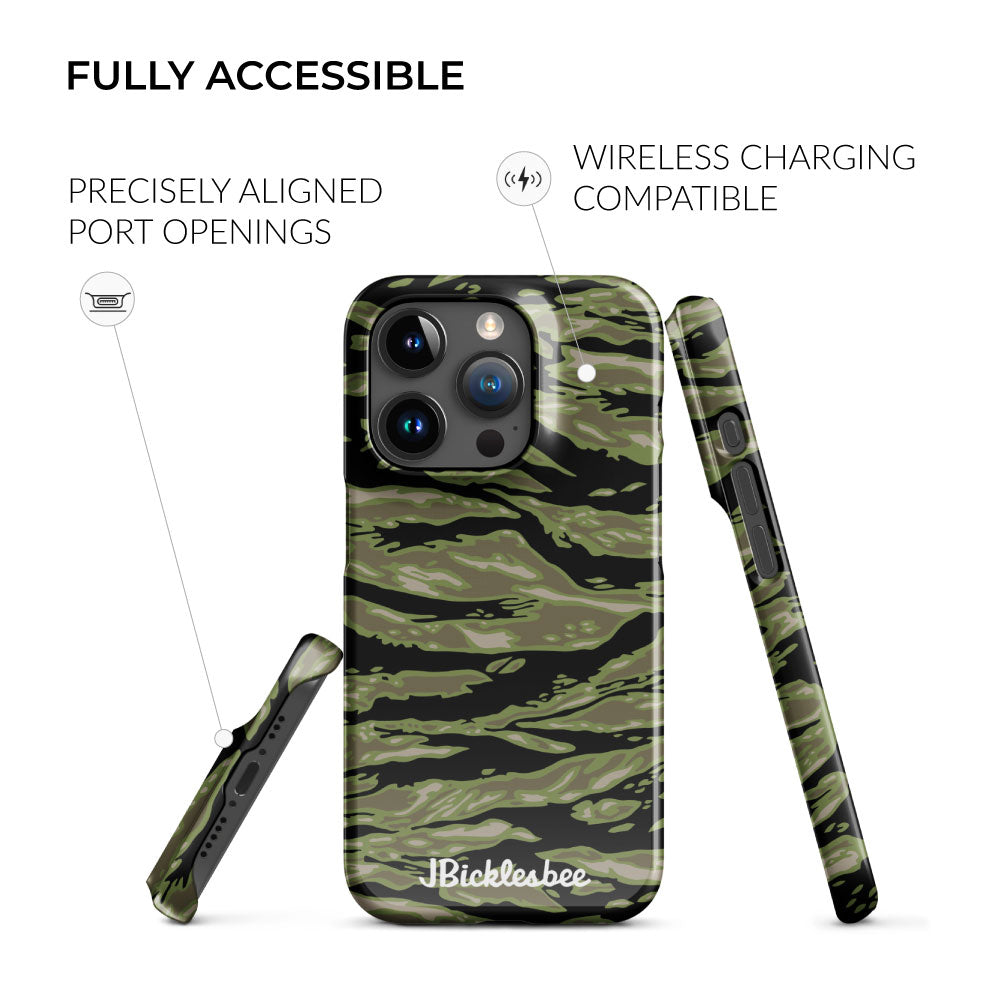 fully accessbile Retro Woodland Camo Tiger Stripe iPhone Snap Case